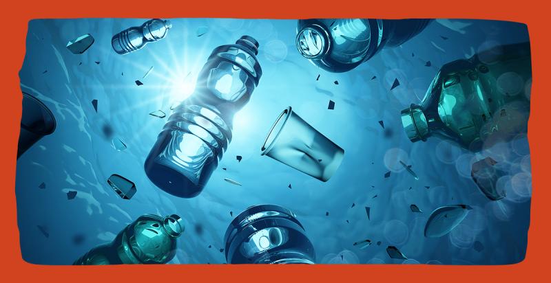 Plastic flessen in de oceaan