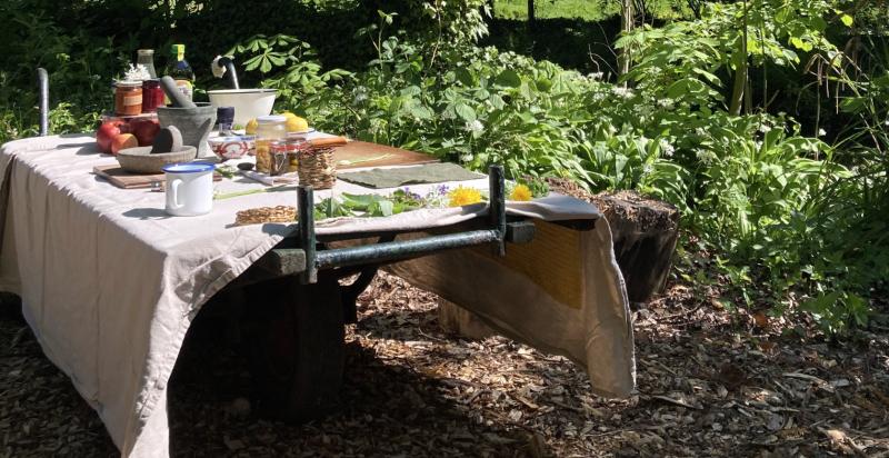 Gedekte tafel in een bos