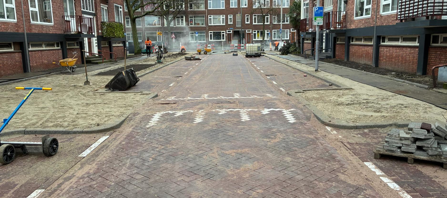Foto van de bestrating in de Boeierstraat in Rotterdam